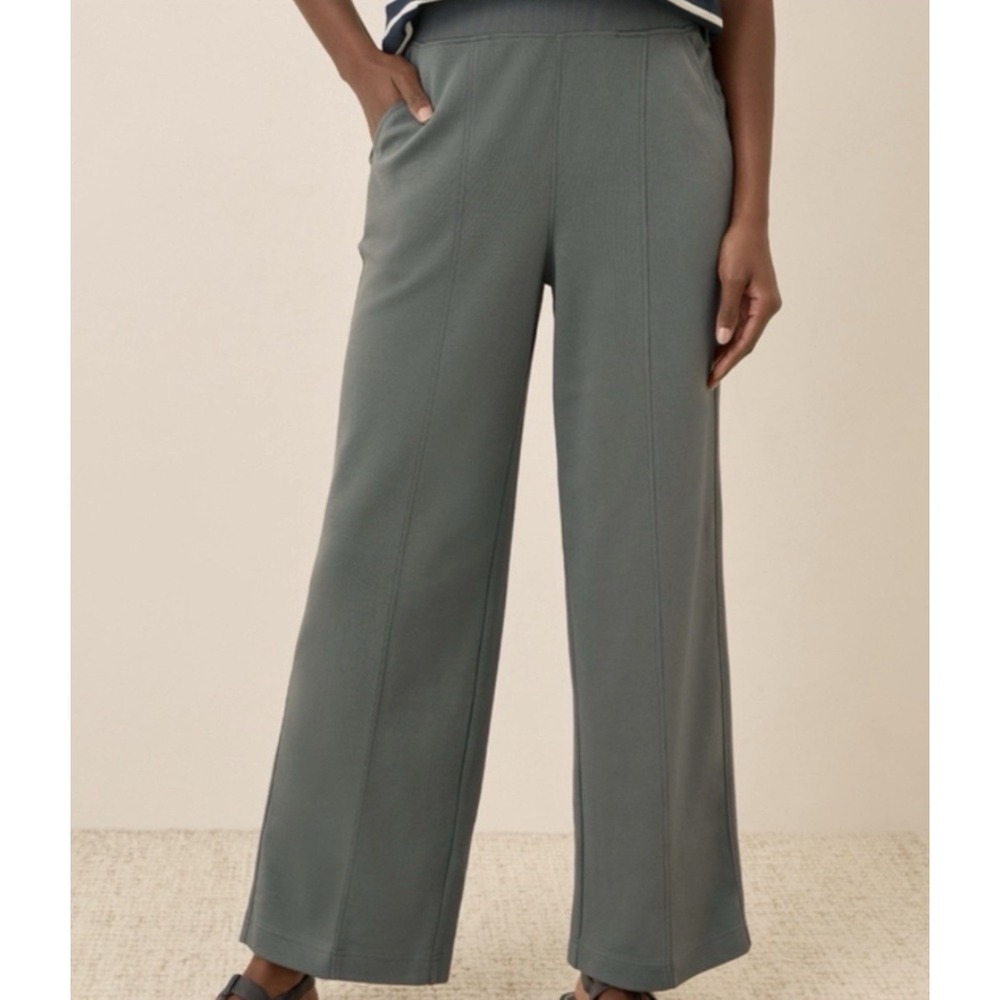 Pact Airplane Pintuck Wide Leg Pant Size Large Castor Green Organic Cotton